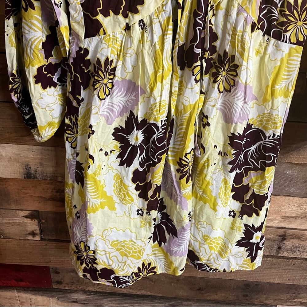 By Anthropologie V‎ Neck Yellow And Burgundy Floral Mini Dress Size Small - Picture 7 of 12